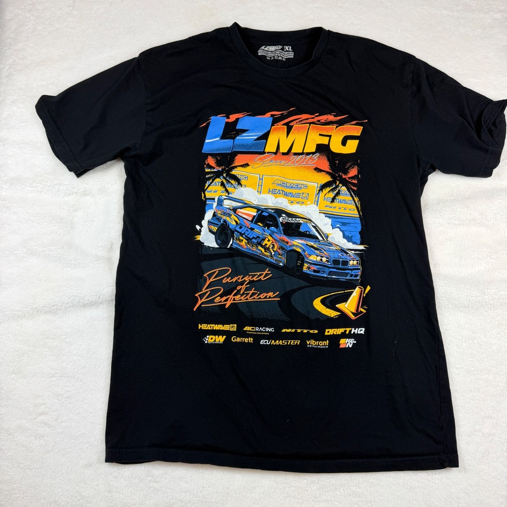 LZMFG Pursuit of Perfection Drift Car Graphic T-Shirt Mens XL Black Adam LZ BMW